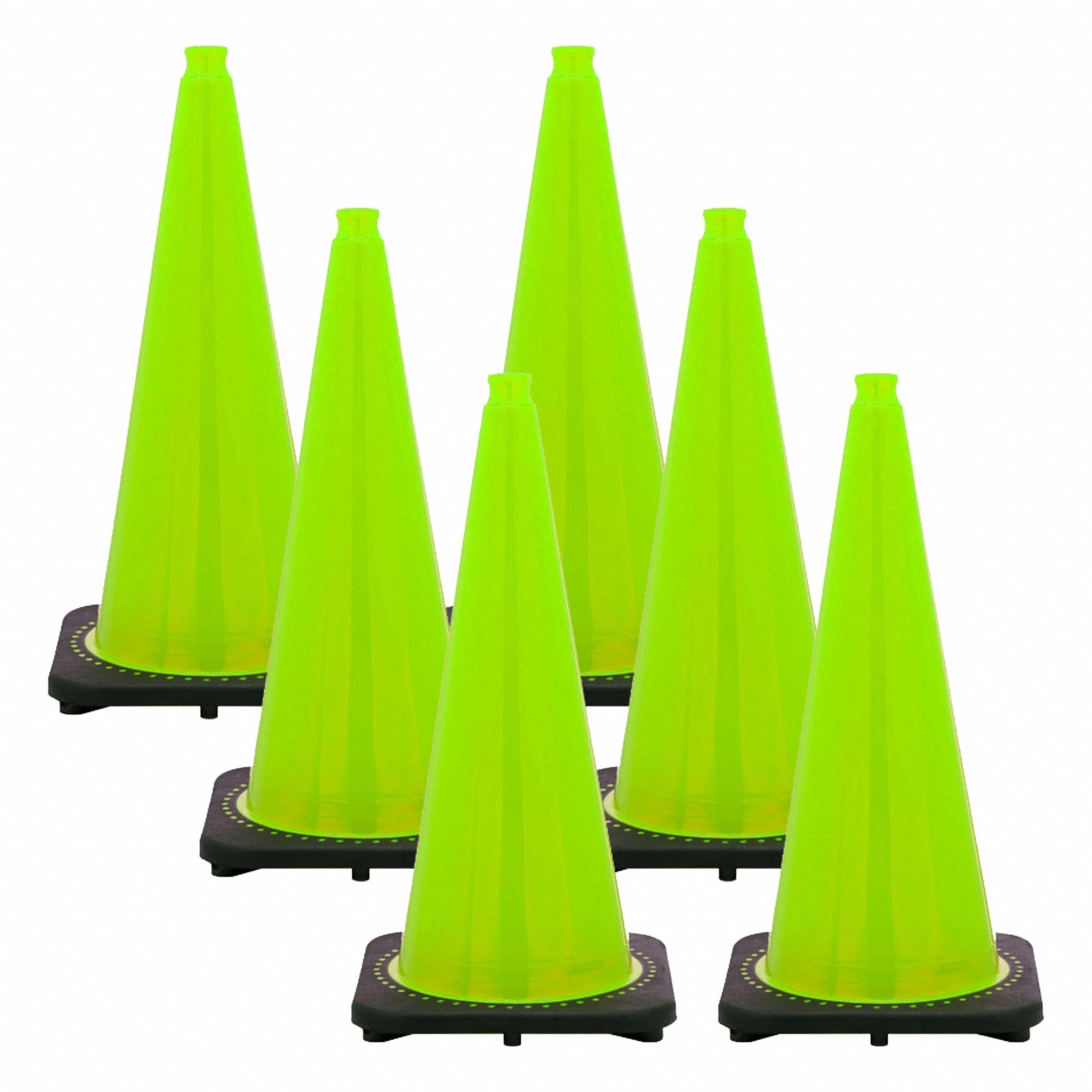 Rubber Base, PVC, Safety Green, Cone: Day or Low Speed Roadway (40 MPH or Less), Non-Reflective, PVC