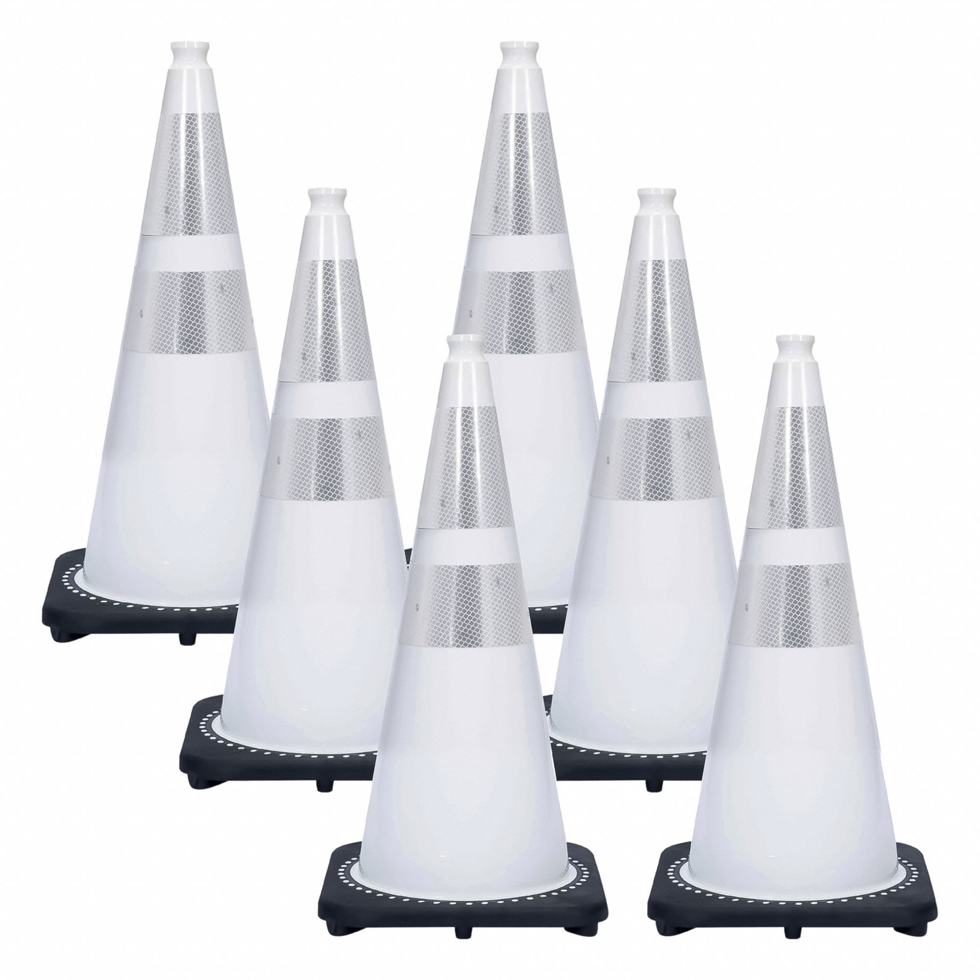 Rubber Base, PVC, White, Cone: Night or High Speed Roadway (45 MPH or Higher), Reflective, White