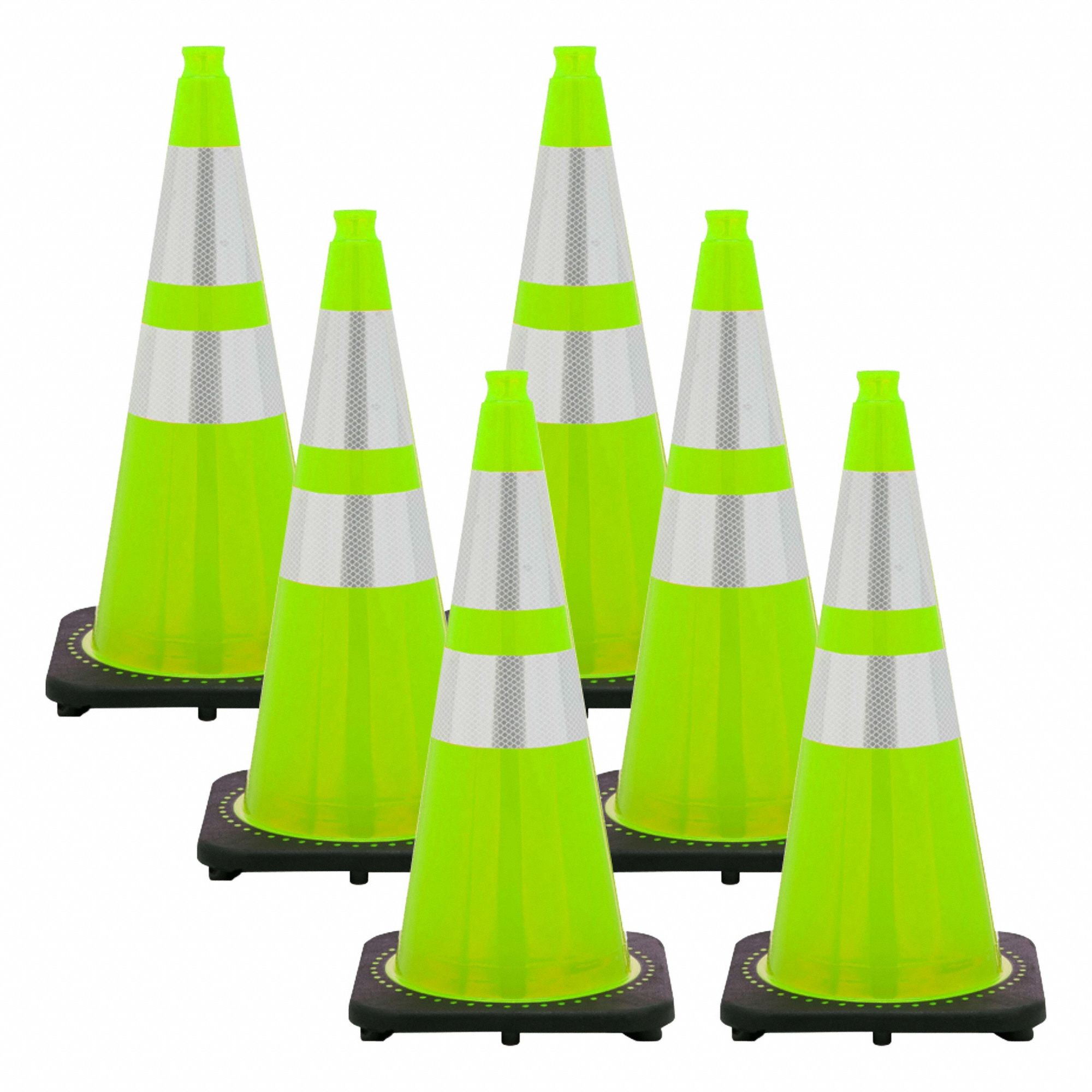 Rubber Base, PVC, Safety Green, Cone: Night or High Speed Roadway (45 MPH or Higher), Reflective