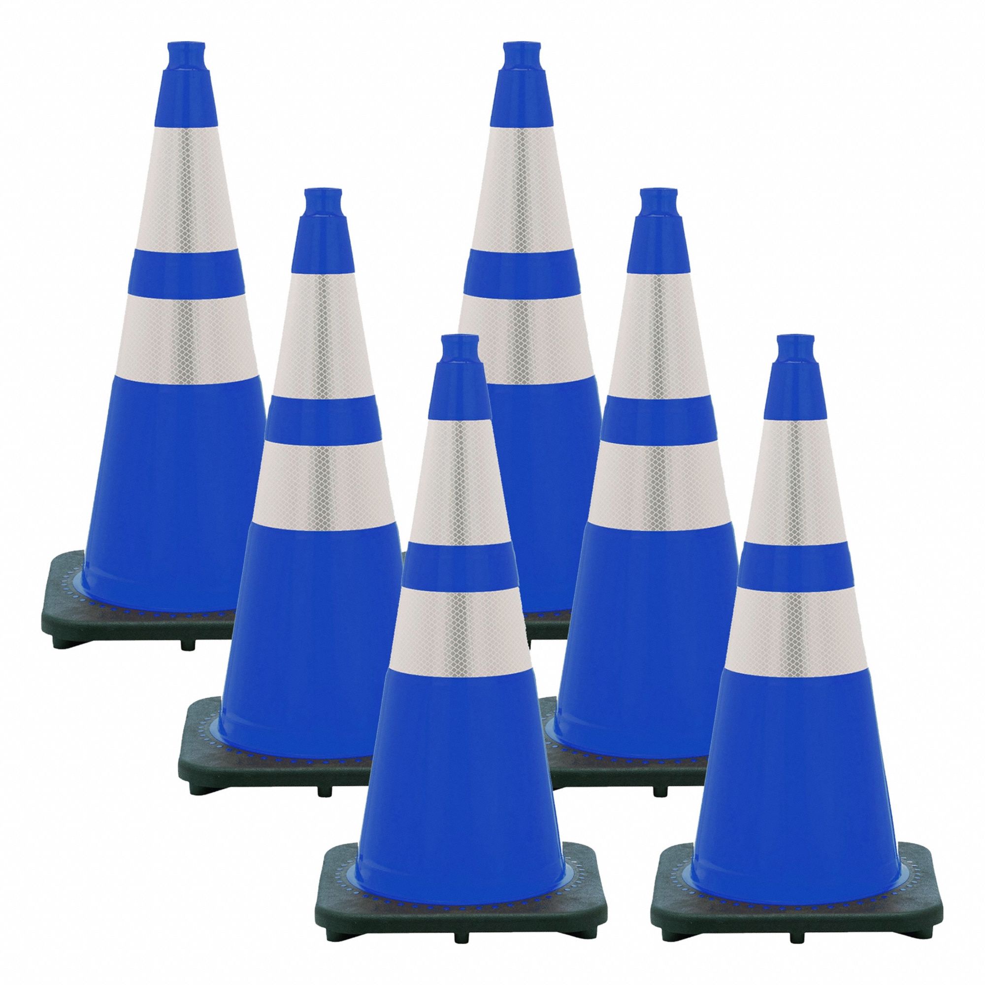 Rubber Base, PVC, Traffic Blue, Cone: Not Approved for Roadway Use, Reflective, 28 in Cone Ht, Blue