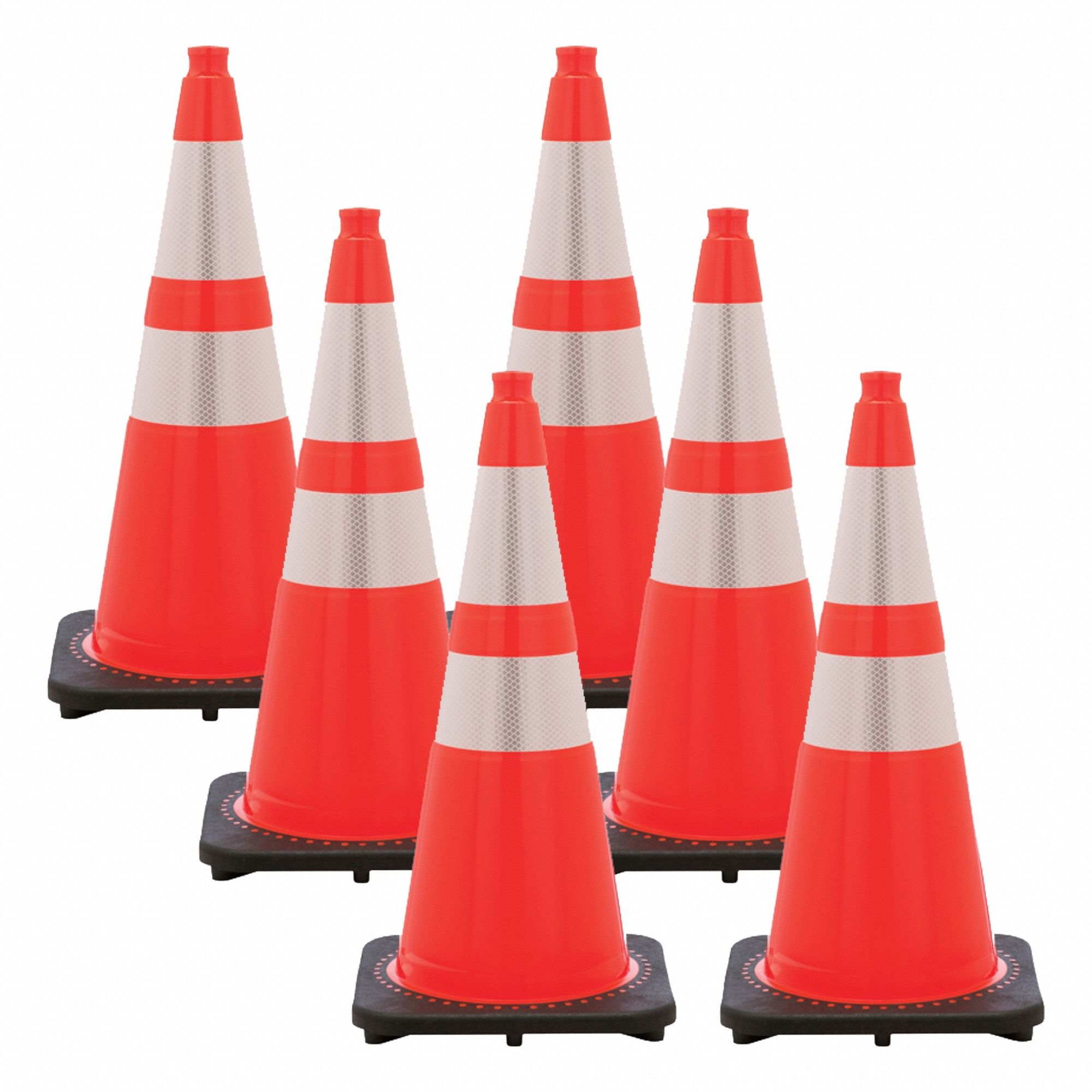 Rubber Base, PVC, Traffic Orange, Cone: Night or High Speed Roadway (45 MPH or Higher), Reflective