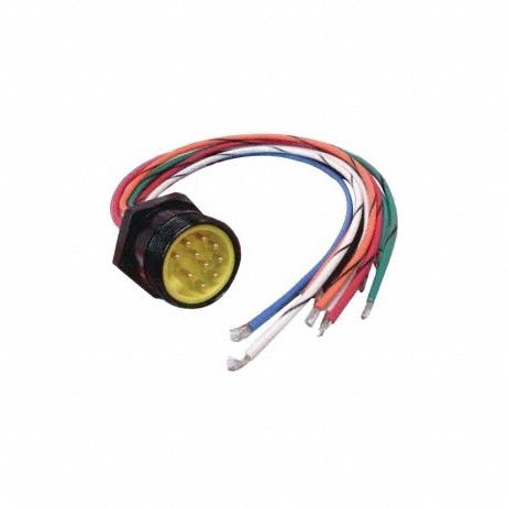 Cordset: 1 1/8"-16 Male Straight x Bare Wire, 9 Pins, Yellow, PVC, 1 ft Cable Lg, 16 AWG Wire Size