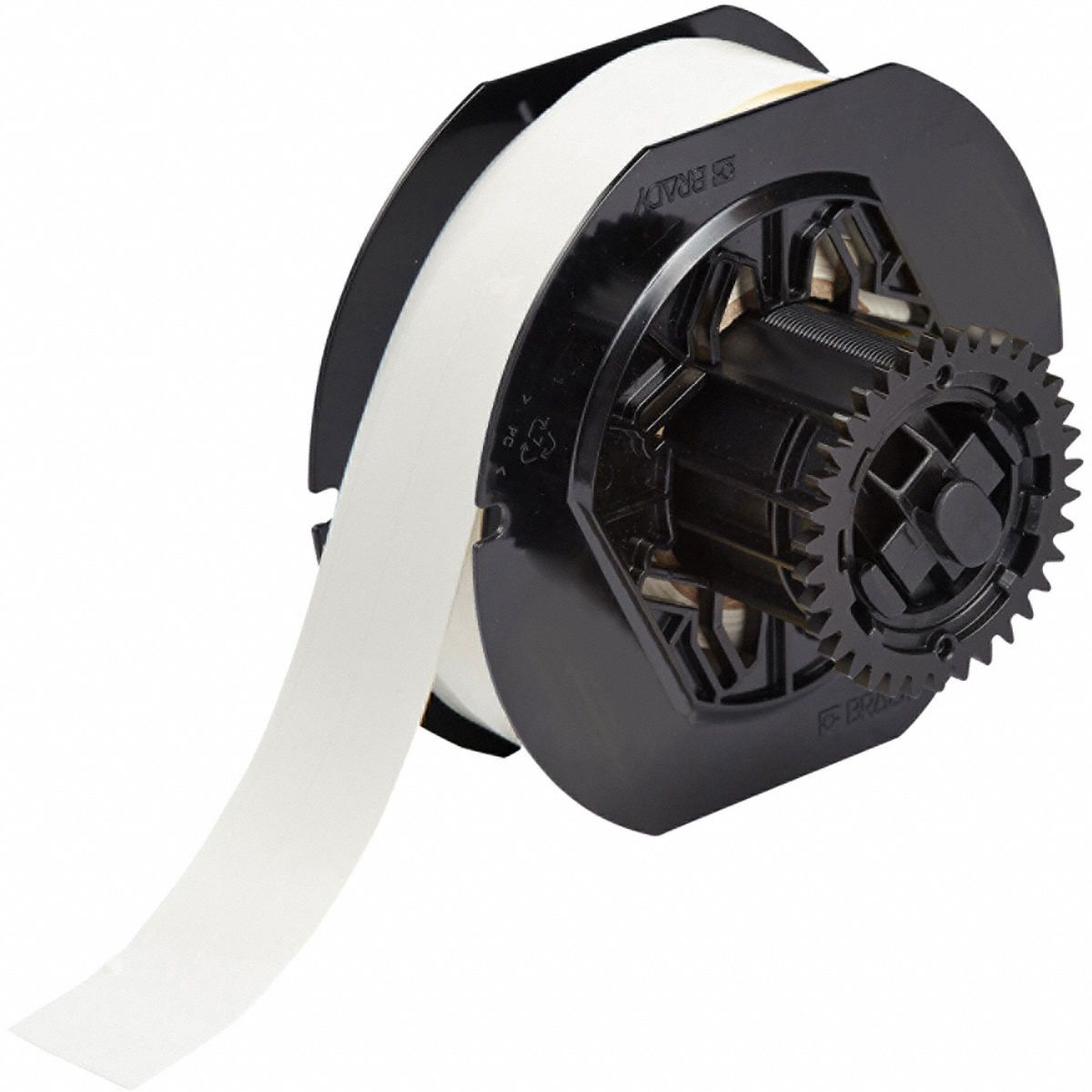 Continuous Label Stock: 3/8 in, 3/8 in x 85 ft, Vinyl, White