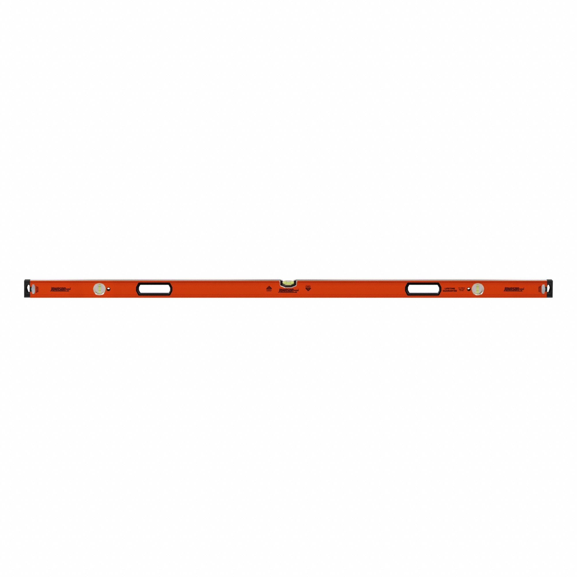 JOHNSON LEVEL Box Level: Level & Plumb, Box, 1 Cushioned, Cushioned, 72 in Overall Lg, 0, Aluminum (MPN 9850-7200). Key specifications — attr934734: 9850-7200; attr934735: JOHNSON LEVEL; attr939796: Acrylic; attr983962: Aluminum; attr939959: Top & Side Read; attr939953: Removable End Caps.