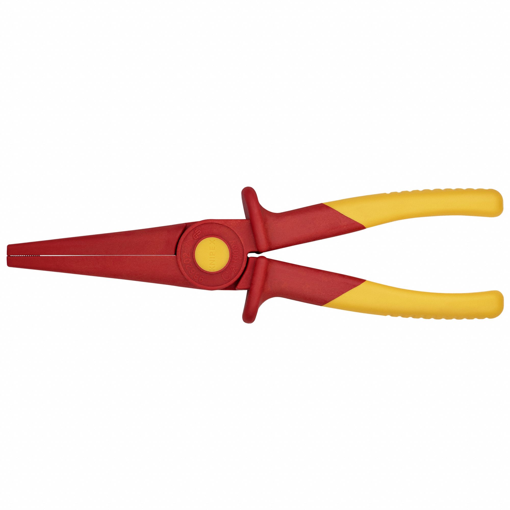 Needle Nose Plier: Insulated, 1 1/8 in Max Jaw Opening, 8 3/4 in Overall Lg, 3 in Jaw Lg, Serrated