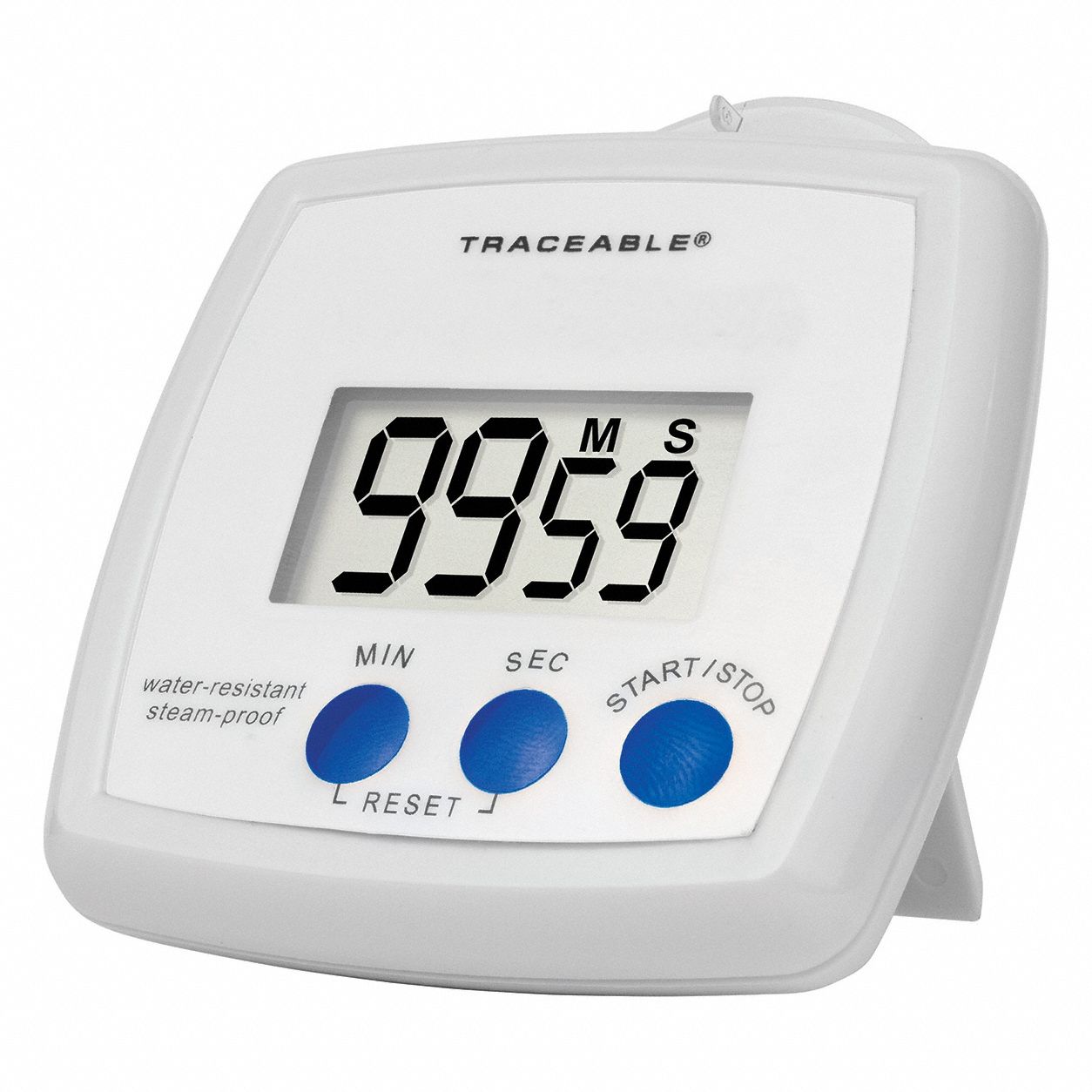 Water-Resistant/Steam-Proof Timer: 1/2 in x 3 1/4 in x 3 in, 1/2 in Overall Dp, LCD
