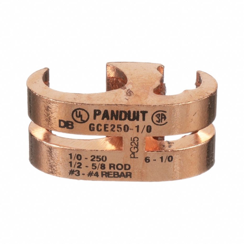 Grounding Connector: 1/2 in to 5/8 in Ground Rod/3/8 in to 1/2 in Rebar, Copper