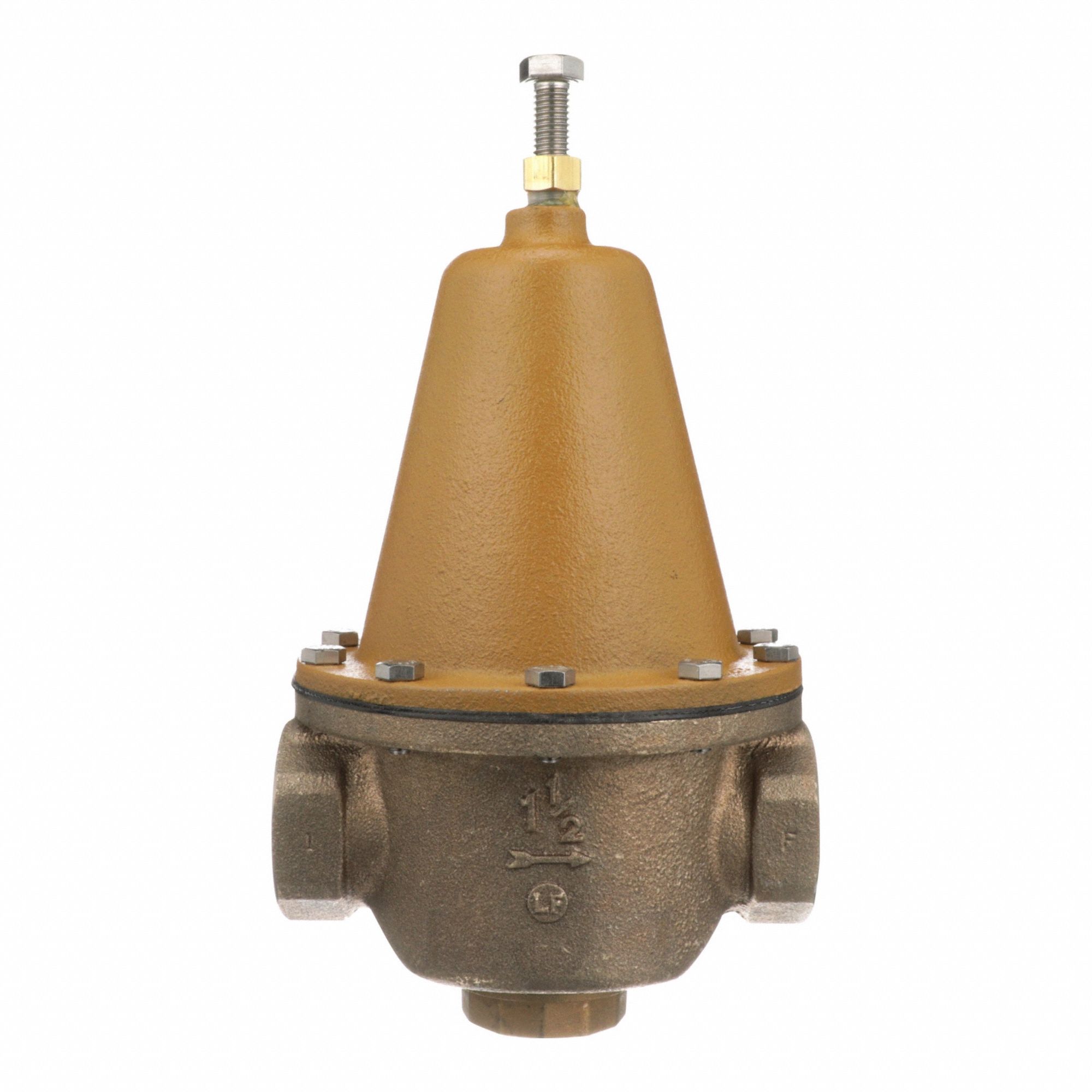 Water Pressure Reducing Valve: NPT x NPT, 1 1/2 in Pipe Size, Brass, 25 psi to 75 psi