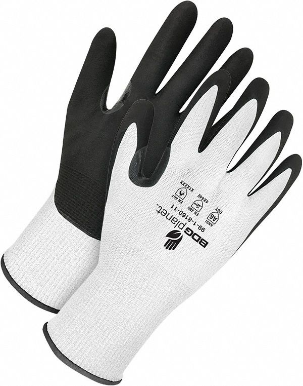 Coated Gloves: 2XL ( 11 ), ANSI Cut Level A6, Palm, Dipped, Foam NBR, HPPE ( 15 ga ), 1 PR