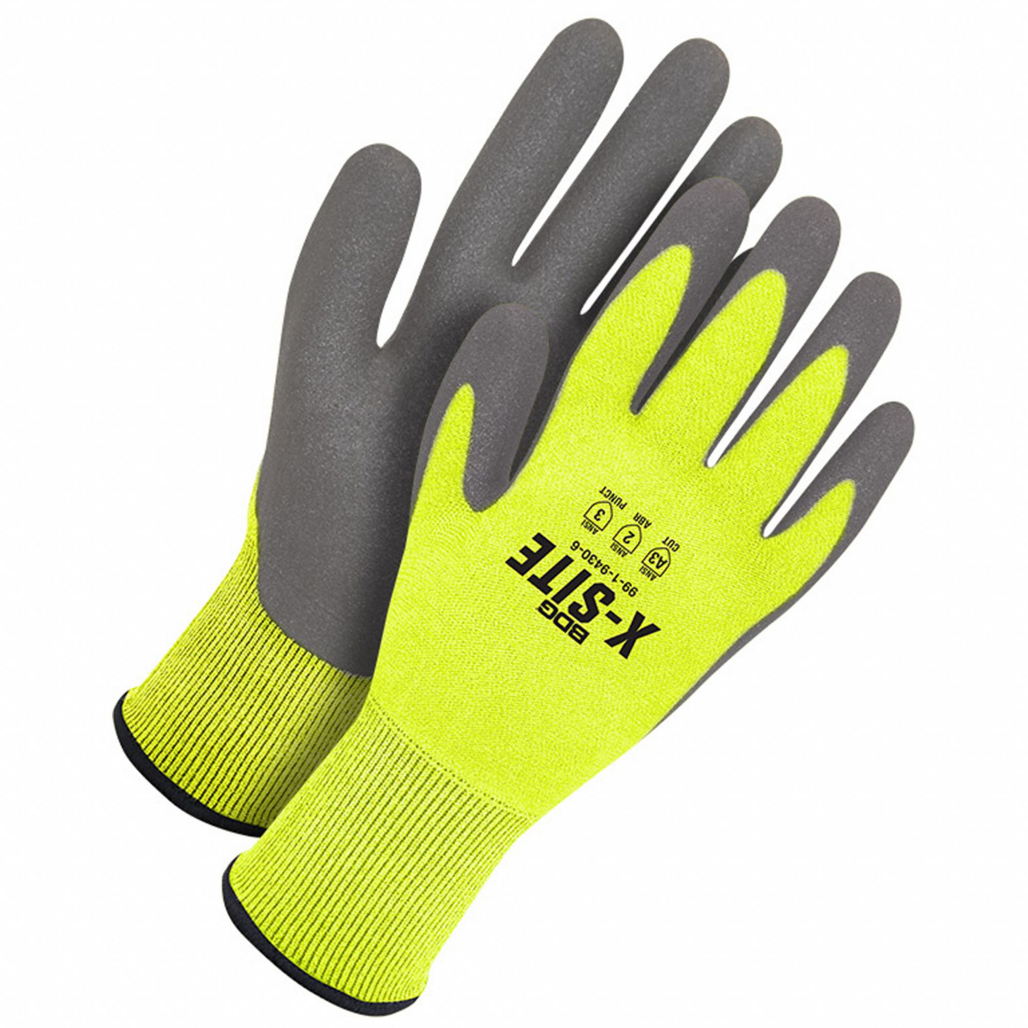 GANTS ENDUITS,M(8),NIVEAU DE COUPE ANSI A3,PAUME TREMPÉE,PUR,PEHP,21GA,PEHP,HAUTE VIS,JAUNE