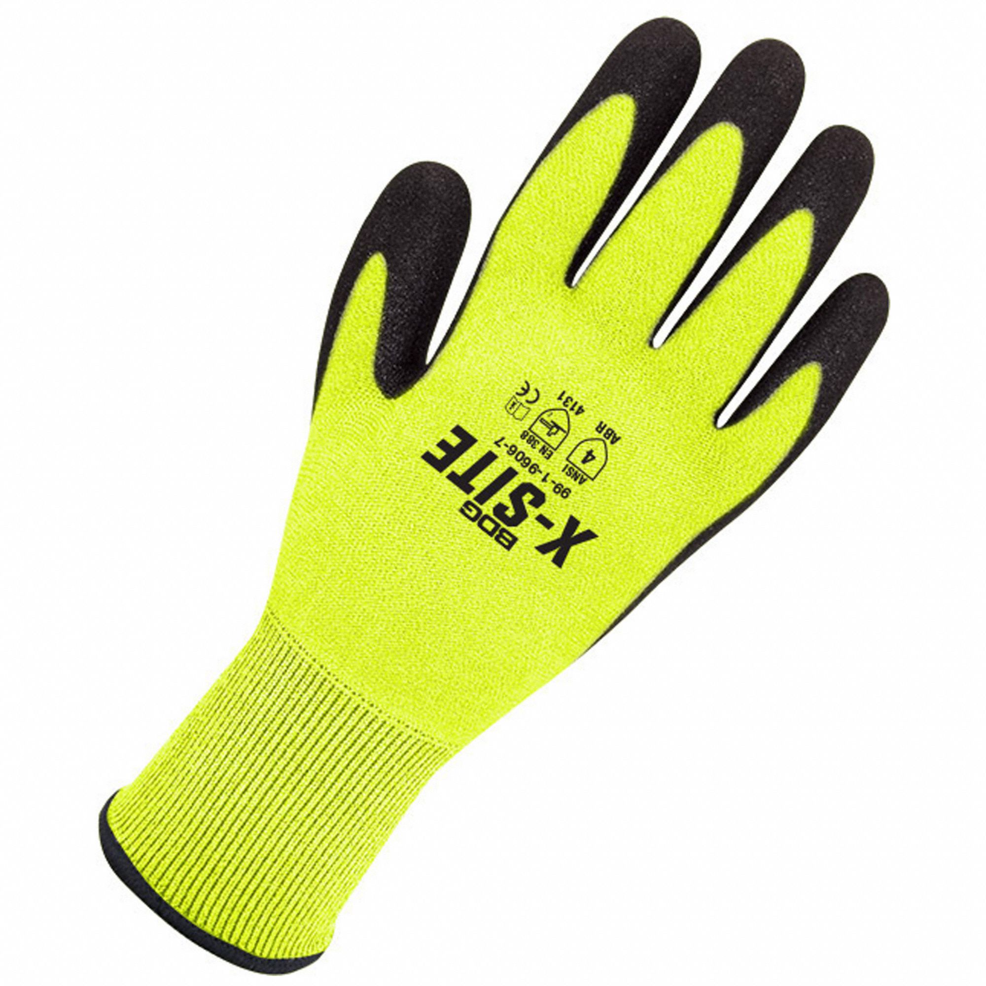 GLOVES, HI-VIS, 3/4 DIP COATING, SANDY FINISH, 15 GAUGE, SIZE 11, YLW, NITRILE, PR 1