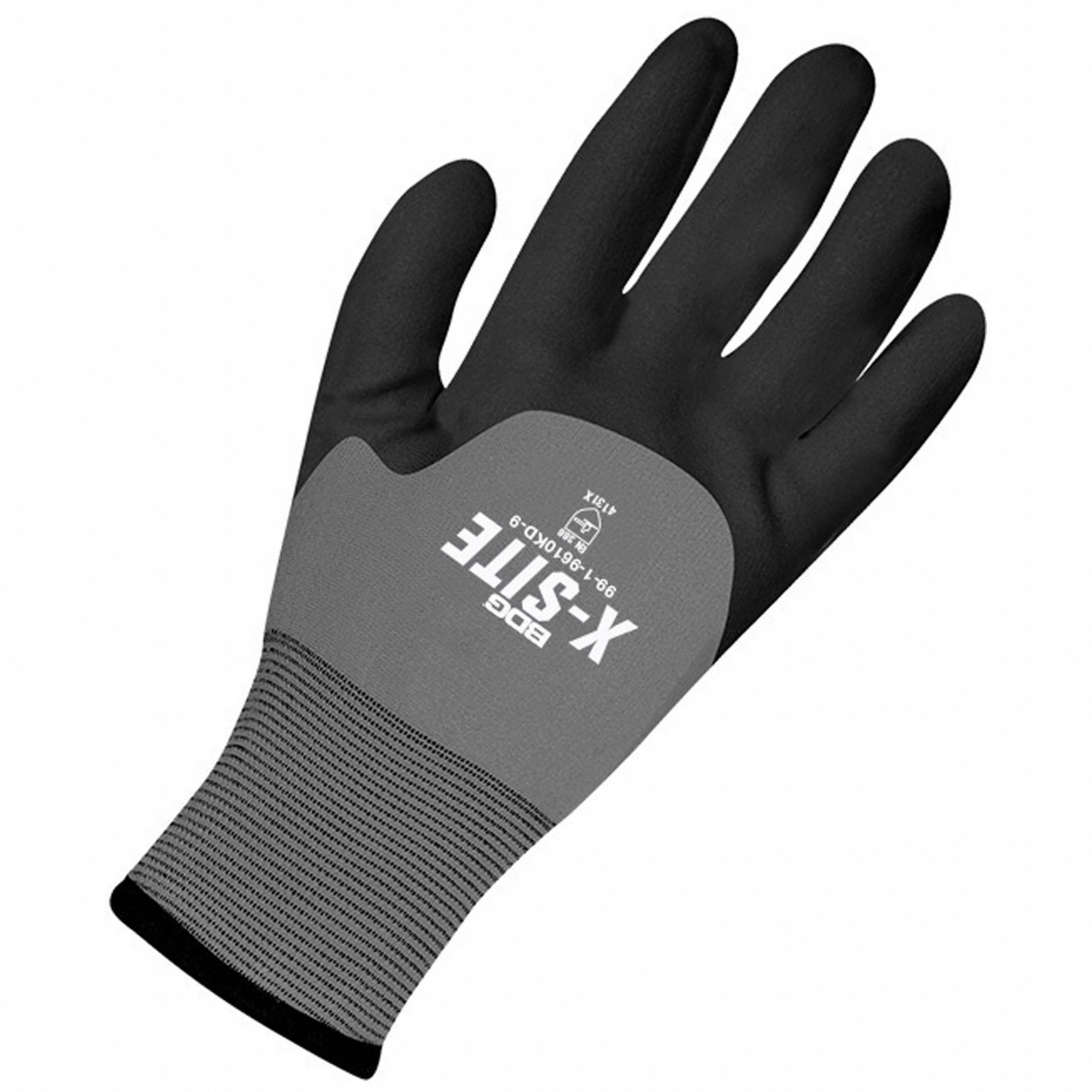 GLOVES, COATING 3/4 DIP, SEAMLESS KNIT, SANDY FINISH, SIZE 6, BLACK/GRAY, FOAM NITRILE, NYLON, PR