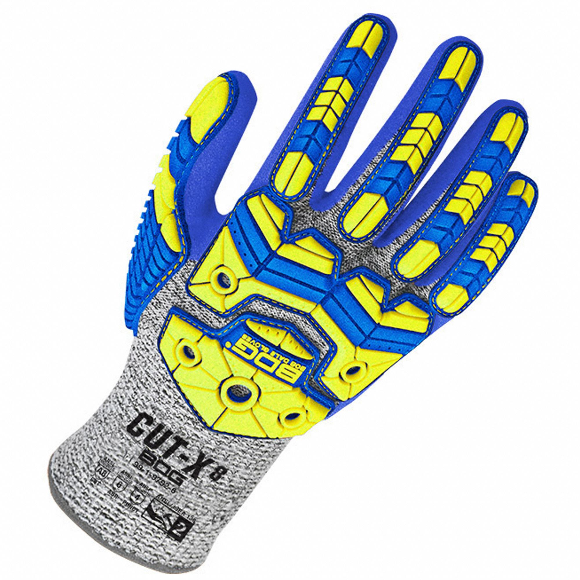 HI-VIS CUT-RESISTANT GLOVES, HEAVY-DUTY, SZ 7/SMALL, BLUE/GREY, KNIT/NITRILE FOAM/HPPE, PAIR