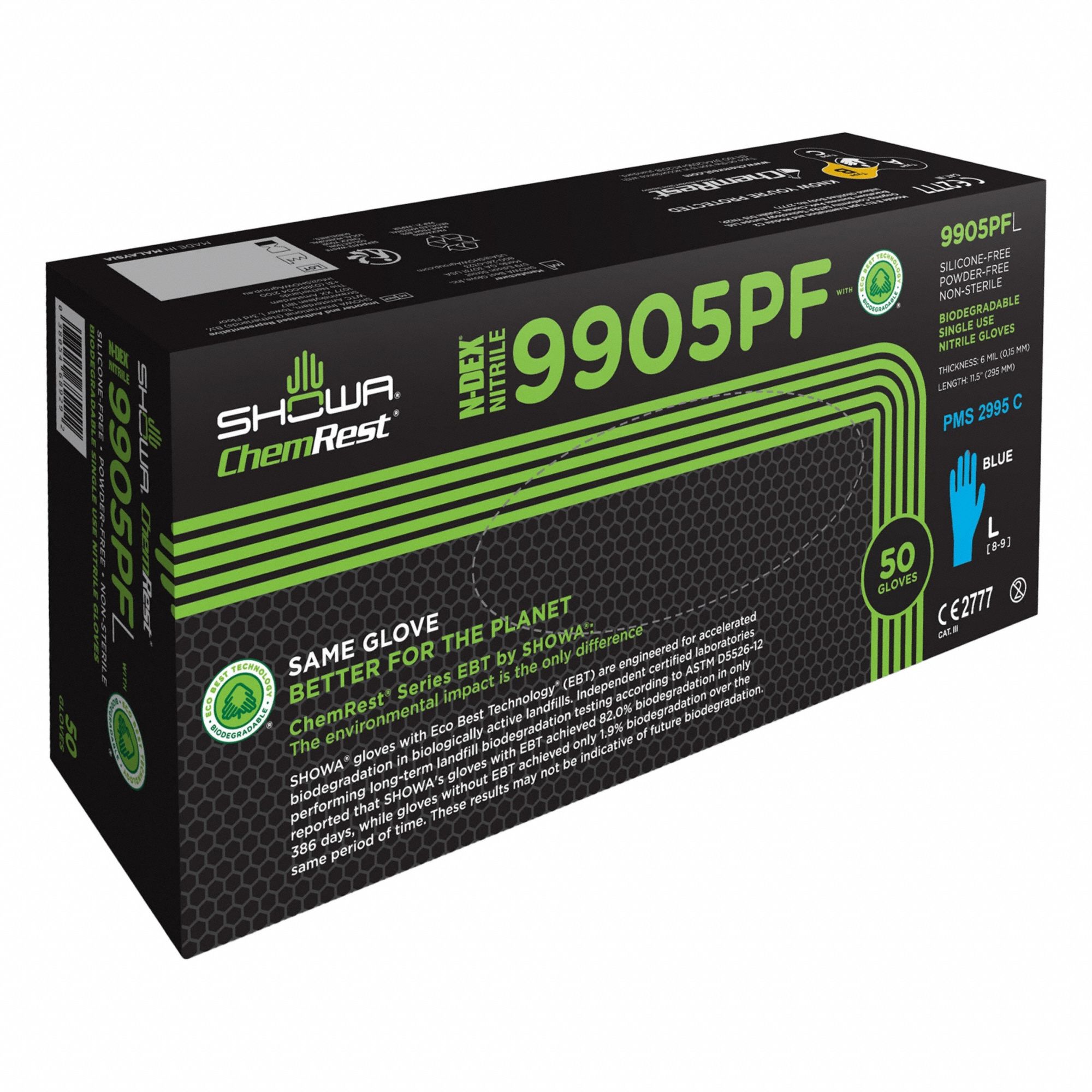 Disposable Gloves: Food-Grade/Gen Purpose, XL ( 10 ), 6 mil, Powder-Free, Nitrile, 50 PK