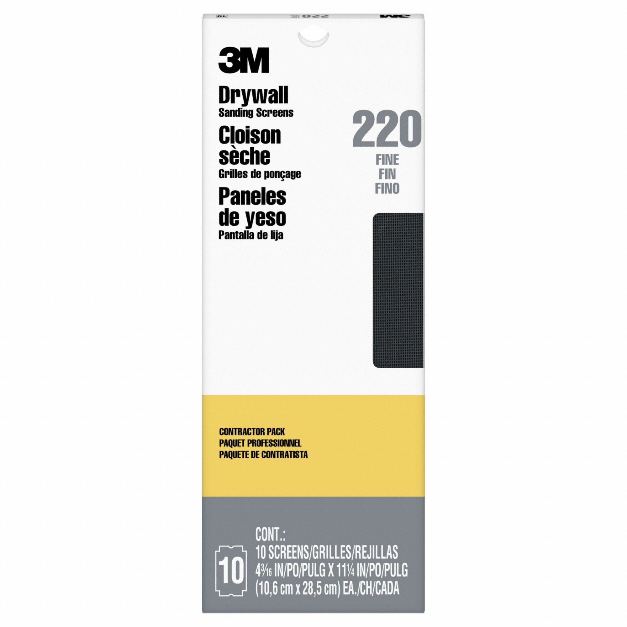 Sanding Sheet: 4 3/16 in W x 11 1/4 in L, Silicon Carbide, 220 Grit, Screen, 10 PK