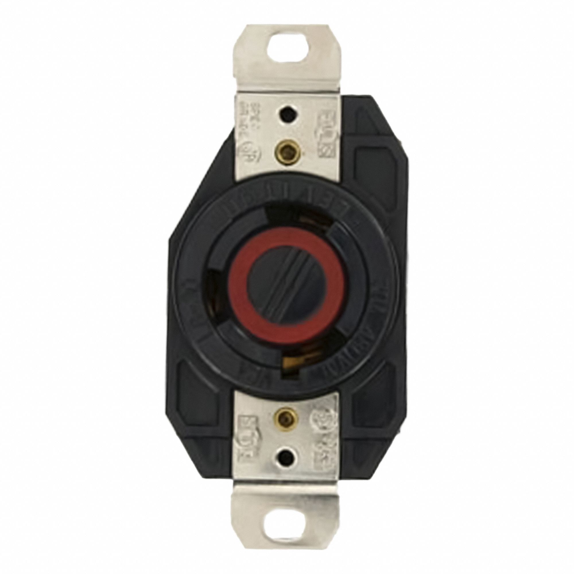 Flush Mounting Lock Receptacle: L8-30R, 30 A, 480V AC, Black, 2 Poles, Shrouded