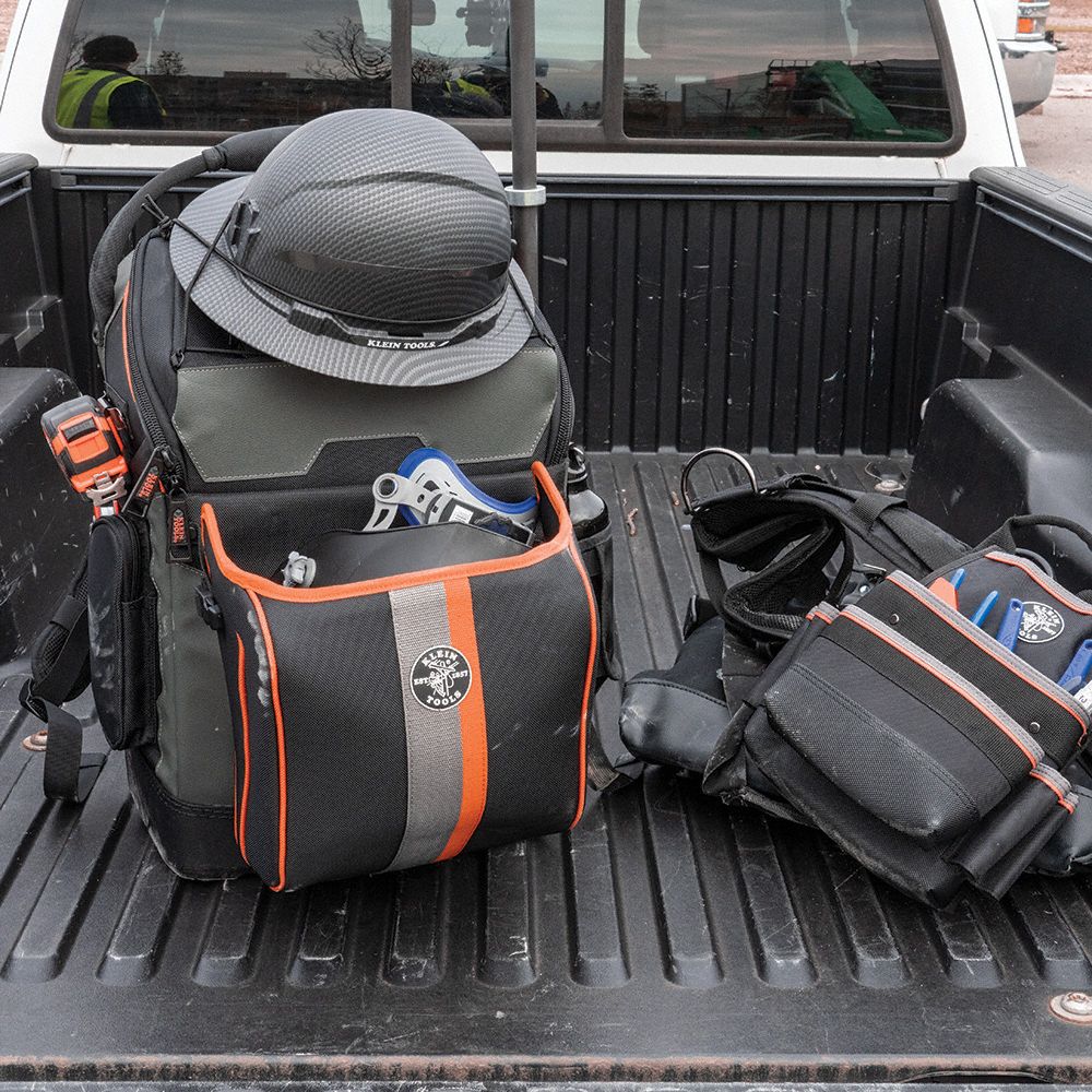 Tool Backpack: 15 in W 9 1/2 in D 24 in H, Polyester, Black/Gray/Orange, Polyester