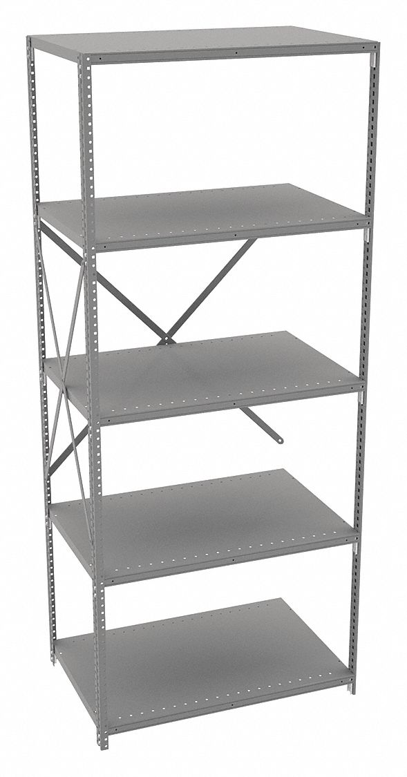 Metal Shelving: Add-On, Medium-Duty, 36 in x 24 in, 84 in Overall Ht, 5 Shelves, Solid Shelf