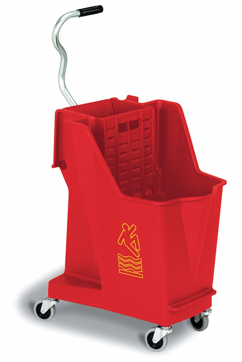 Red Plastic Mop Bucket and Wringer, 8 3/4 gal Grainger
