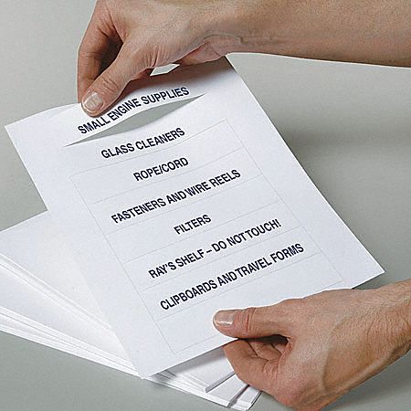 Label Holder Insert Sheets: 6 in x 1 1/4 in, White, 50 Sheets, 0.012 mm Paper Thick, Paper