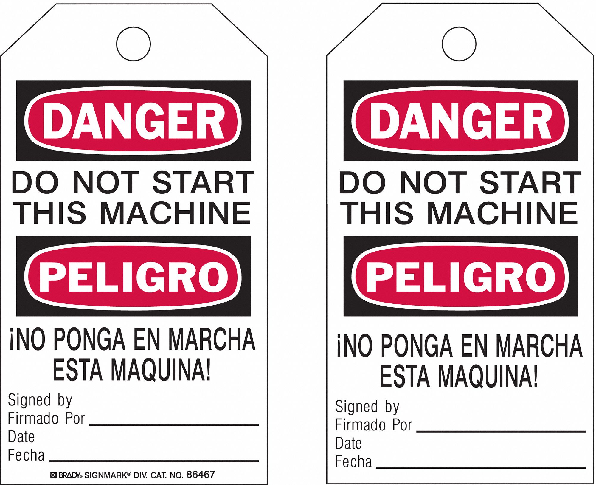 Danger Bilingual Tags: Black/Red/White, Cable Tie, 10 Tags, Cleaning and Maint, 10 PK