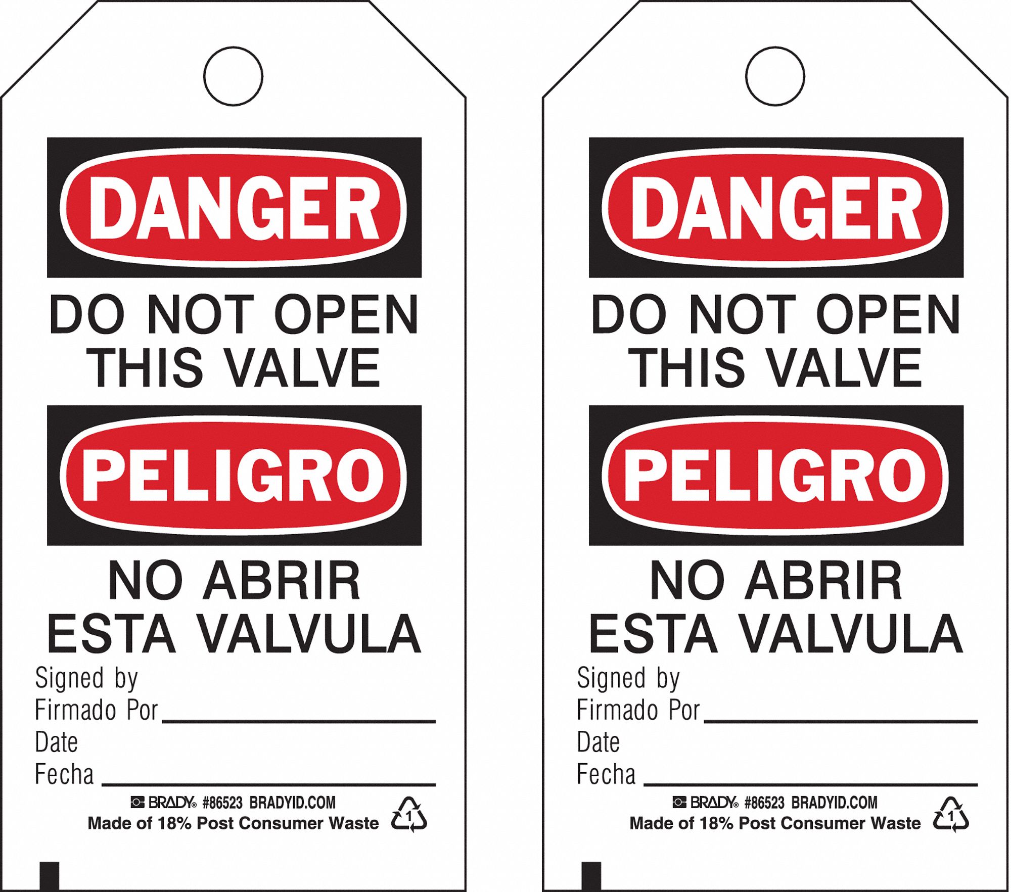 Danger Bilingual Tags: Black/Red/White, Cable Tie, 10 Tags, 10 PK
