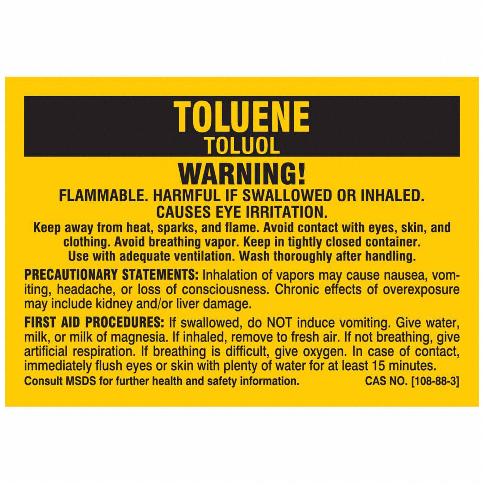 NFPA Label: Toluene, 2 in Ht, 2 7/8 in Wd, Polyester, Rectangle, English, 25 Labels, Toluene