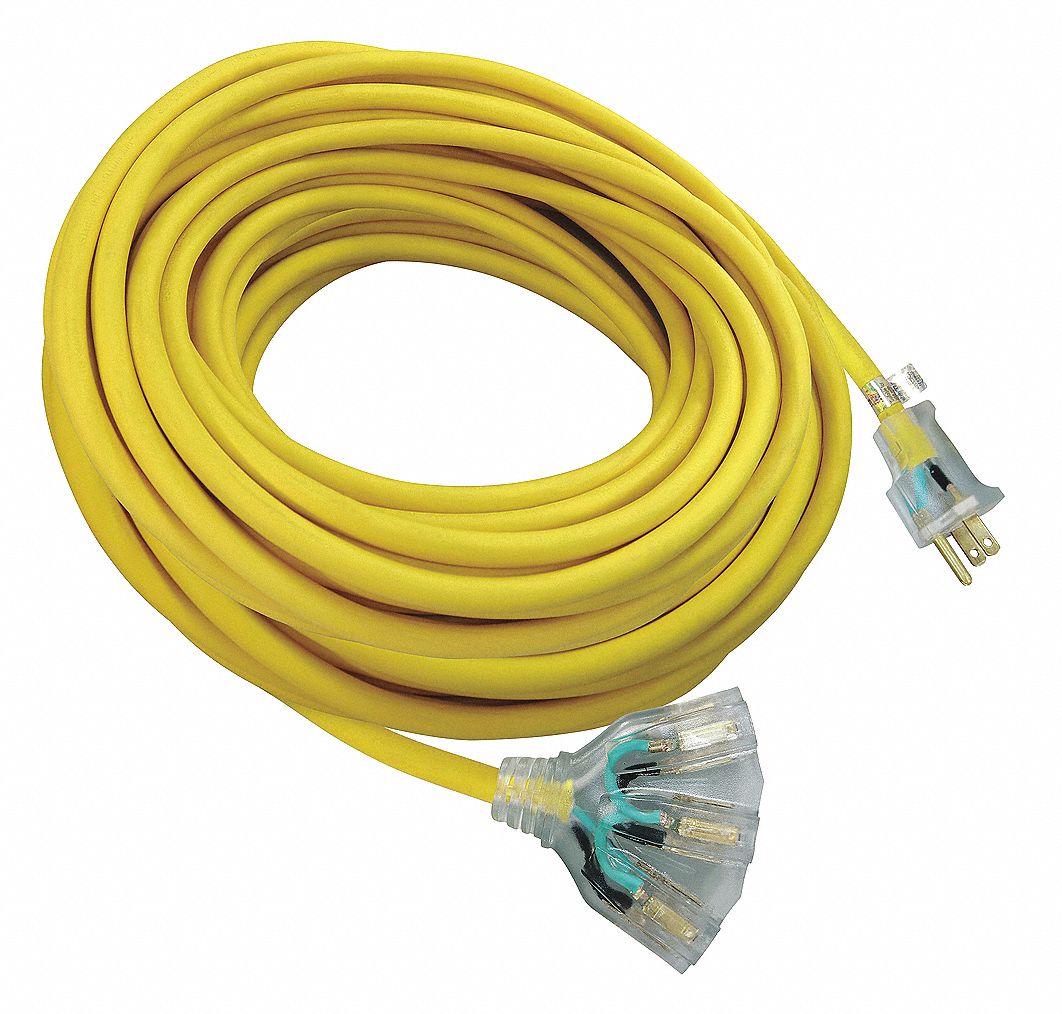 GRAINGER APPROVED Lighted Extension Cord, Outdoor, 15.0 A, 120V AC ...