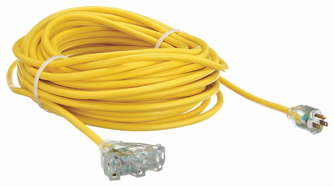 LIGHTED EXTENSION CORD, 100 FT CORD, 12 AWG WIRE SIZE, 12/3, SJTW, NEMA 5-15P