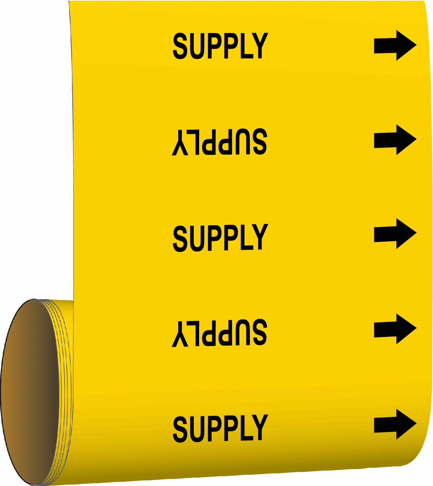 Pipe Marker: Supply, Yellow, Black, Fits 2 in and Smaller Pipe O.D., 30 Pipe Markers, With Arrows