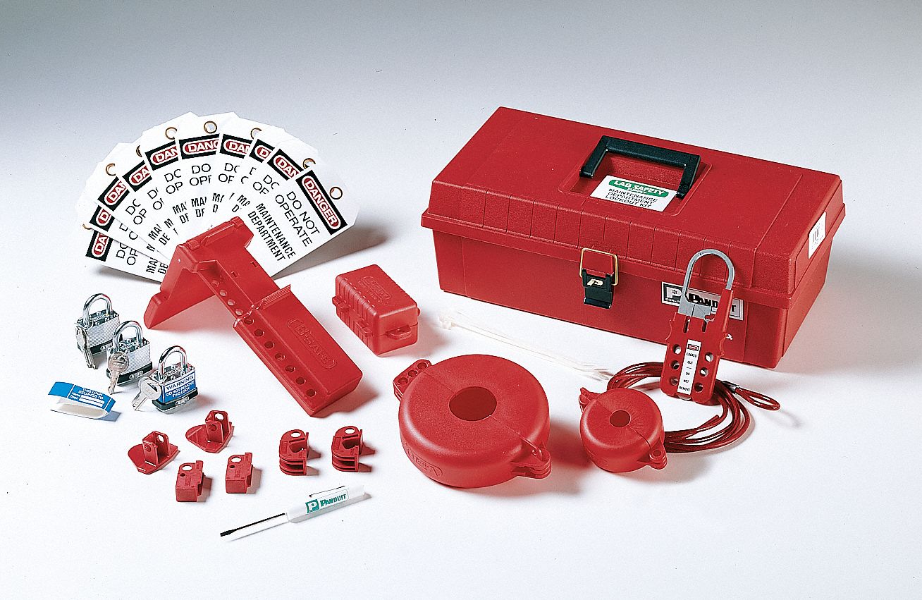 PANDUIT Portable Lockout Kit, Filled, General Lockout, Tool Box, Red