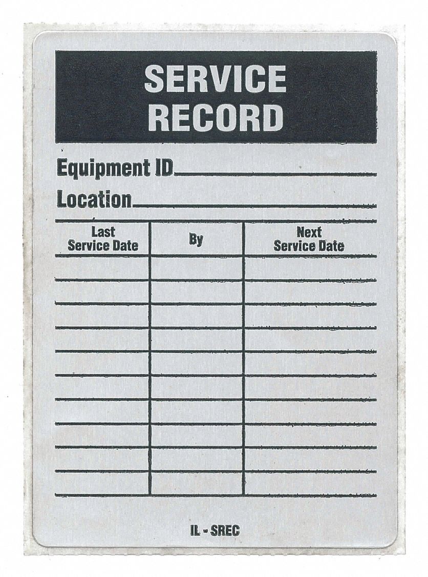 SEE ALL INDUSTRIES Service Record Label, Aluminum, Height 4 1/4 in x
