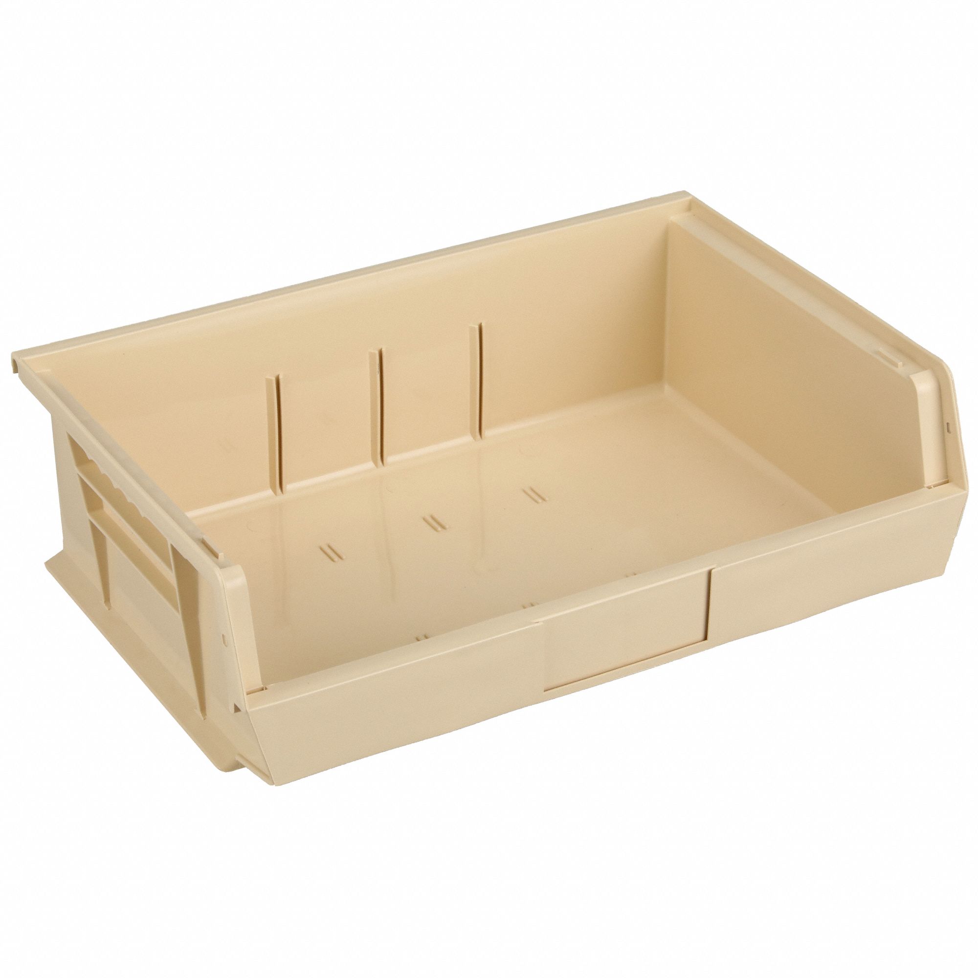 HANG AND STACK BIN, 16½ IN X 10⅞ IN X 5 IN, BEIGE, LABEL HOLDERS