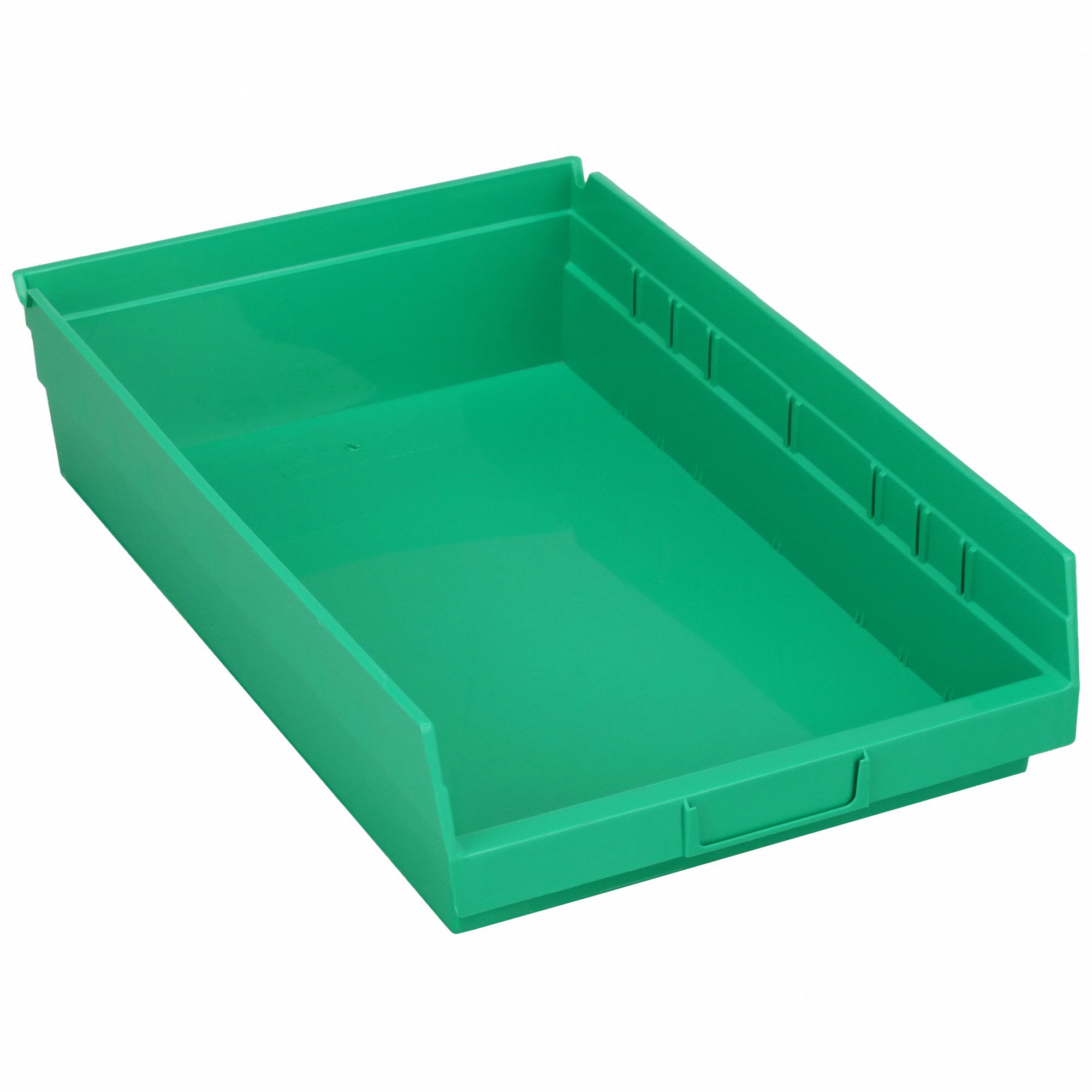 Shelf Bin: 17 7/8 in Overall Lg, 11 1/8 in x 4 in, Green, Nesting Capable
