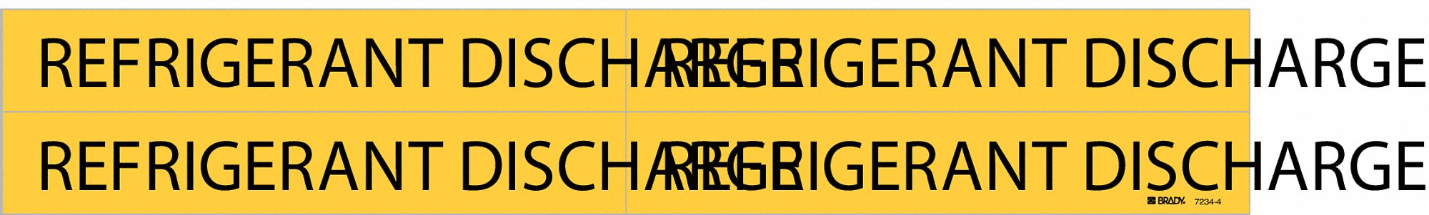 Pipe Marker: Refrigerant Discharge, Yellow, Black, Fits 3/4 to 2 3/8 in Pipe O.D., 4 Pipe Markers