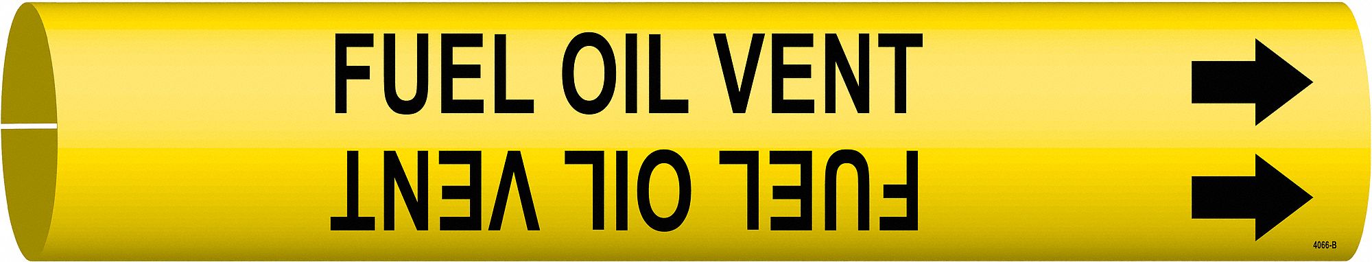 Pipe Marker: Fuel Oil Vent, Yellow, Black, Fits 1 1/2 to 2 3/8 in Pipe O.D., 1 Pipe Markers