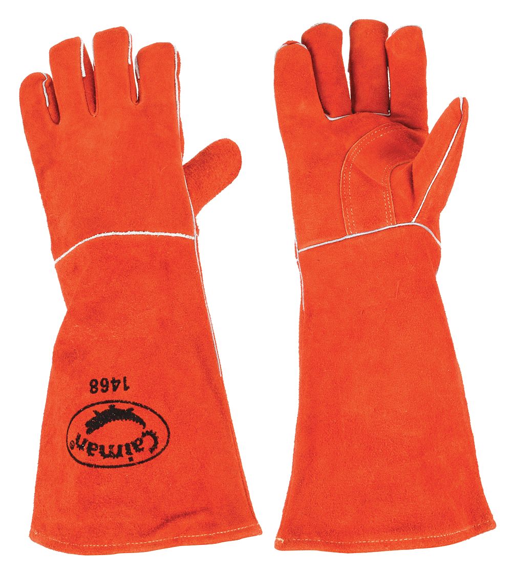 Caiman Welding Gloves, Extended Cuff, Cowhide Leather Palm Material