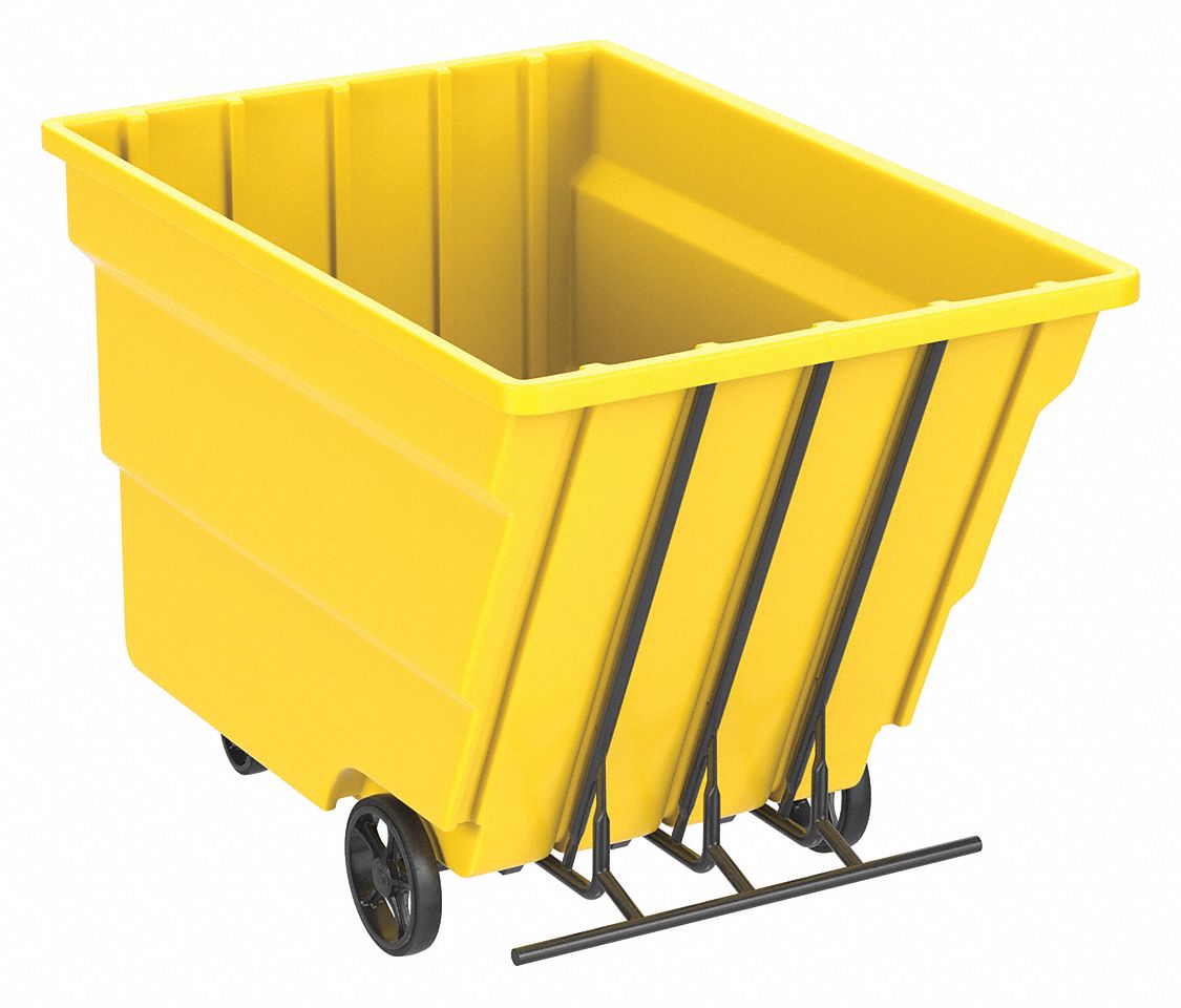 General Purpose Plastic Tilt Truck: 59 cu ft Cubic Foot Capacity, Yellow, Raised