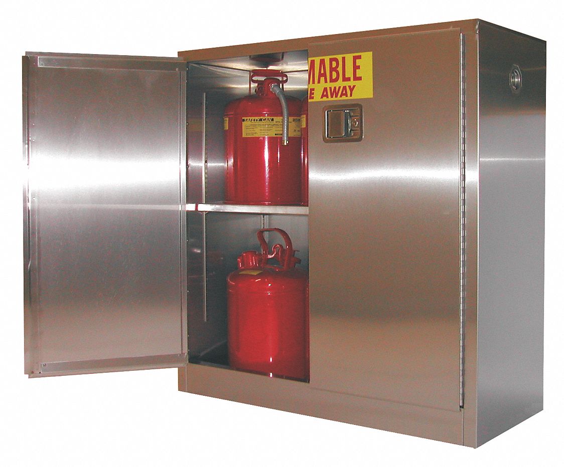 Hazardous Material Storage Cabinet: Std with Legs, 30 gal, 43 in x 18 in x 46 in, Gray