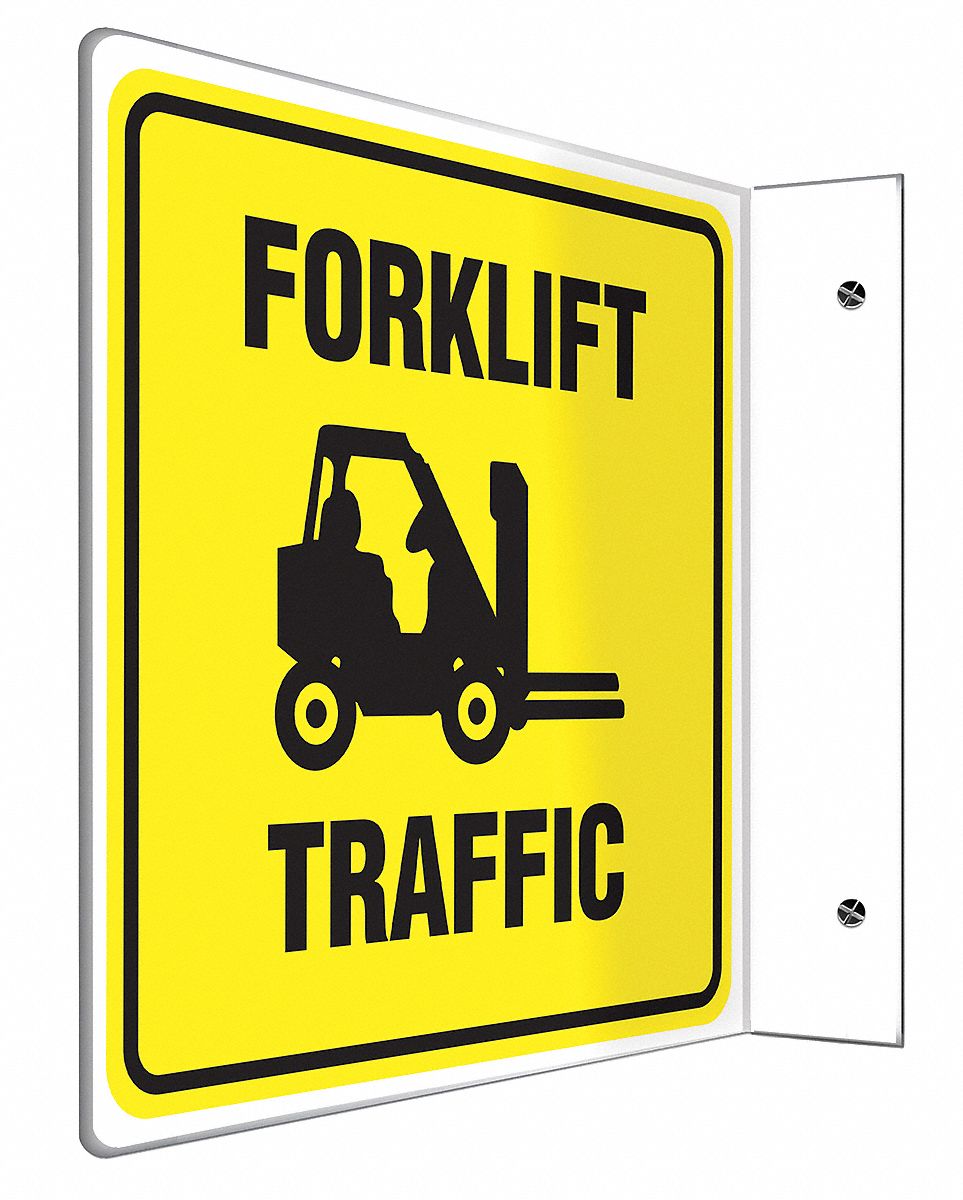 L-SHAPE PROJECTION SIGN, PLASTIC, 8 IN WIDTH, 8 IN HEIGHT, YELLOW, WITH MOUNTING HOLES, L-SHAPED