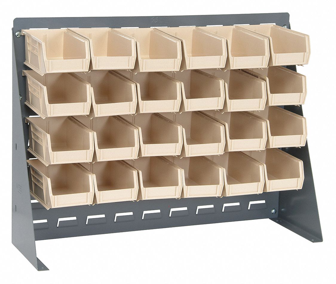 QUANTUM STORAGE SYSTEMS Louvered Bench Rack with 24 Bins, 27 inW x 1/4 ...