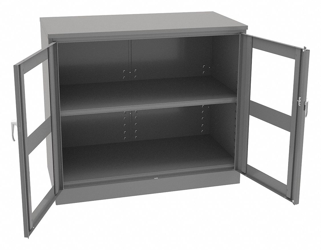 STORAGE CABINET, 36 X 24 X 42 IN, LEVELING, 2 ADJUSTABLE SHELVES, SWING HANDLE/KEYED, GREY