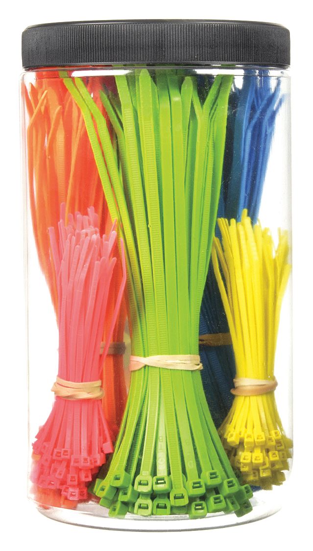 CABLE TIE KIT, 500 PIECES, NYLON 6/6, PLASTIC PAWL LOCKING, ASSORTED COLOURS, 500 PK