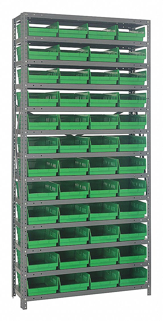 Bin Shelving: 36 in x 12 in x 75 in, 1 Sided, 48 Bins, Open, Shelf Bin