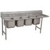 Freestanding, Four-Bowl Kitchen & Bar Sinks Without Faucets, With Drainboards on Right