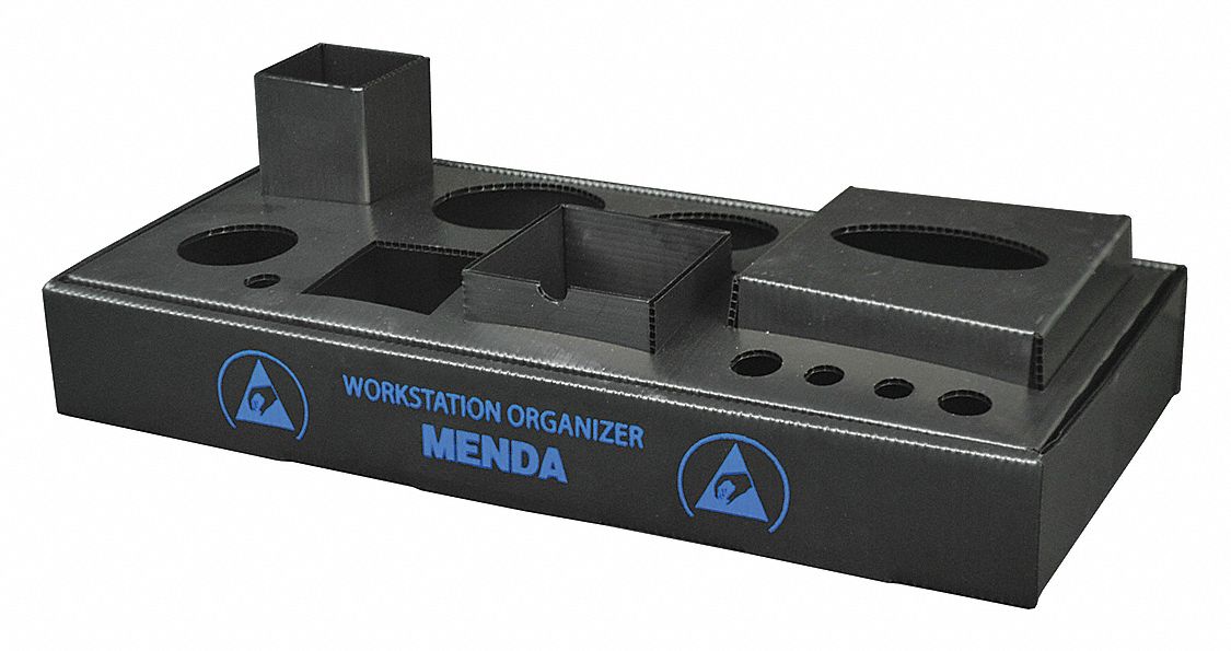 Desktop Organizer: 5 Compartments, Plastic, Black, 2 3/8 in Overall Ht, 16 7/8 in Overall Wd