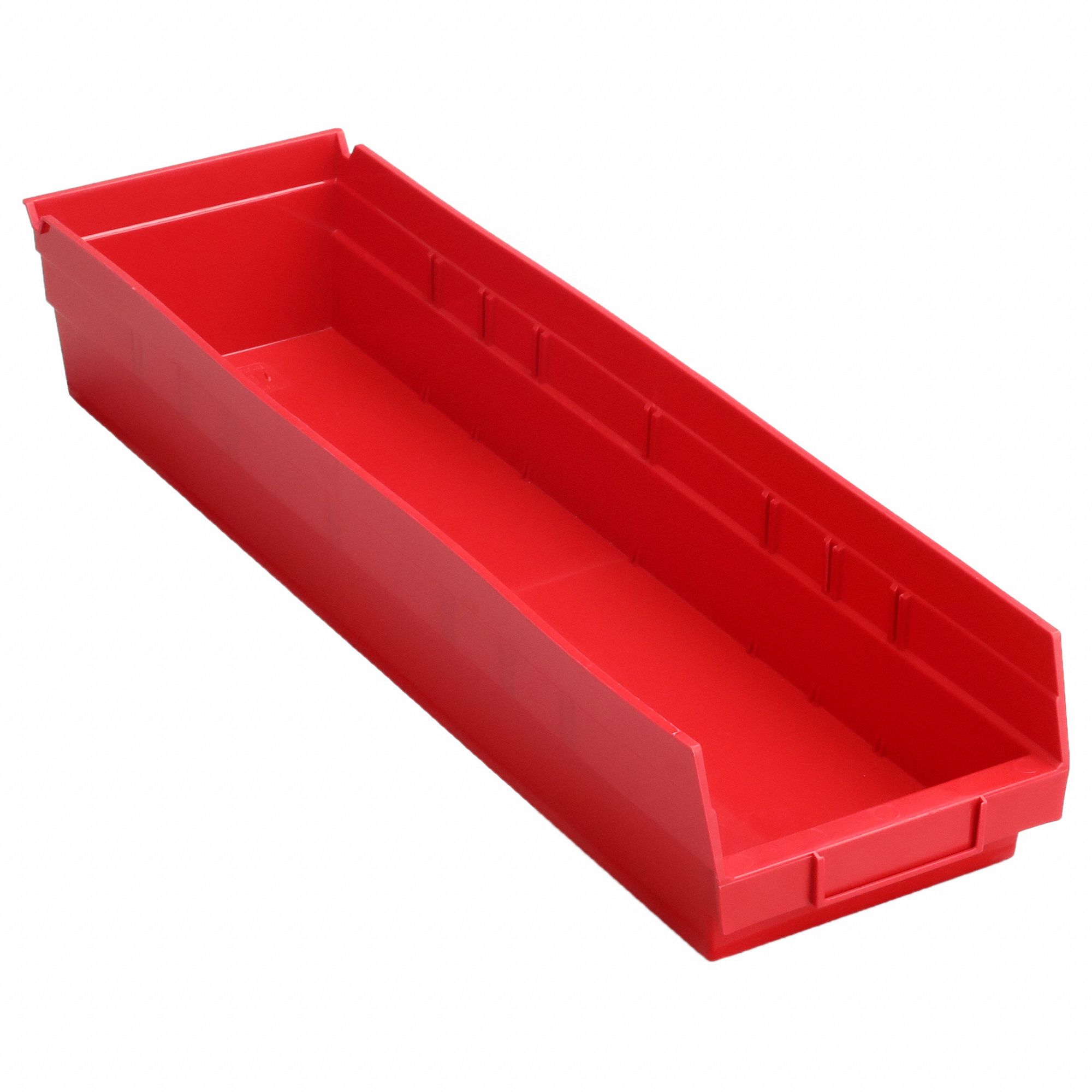 Shelf Bin: 23 5/8 in Overall Lg, 6 5/8 in x 4 in, Red, Nesting Capable