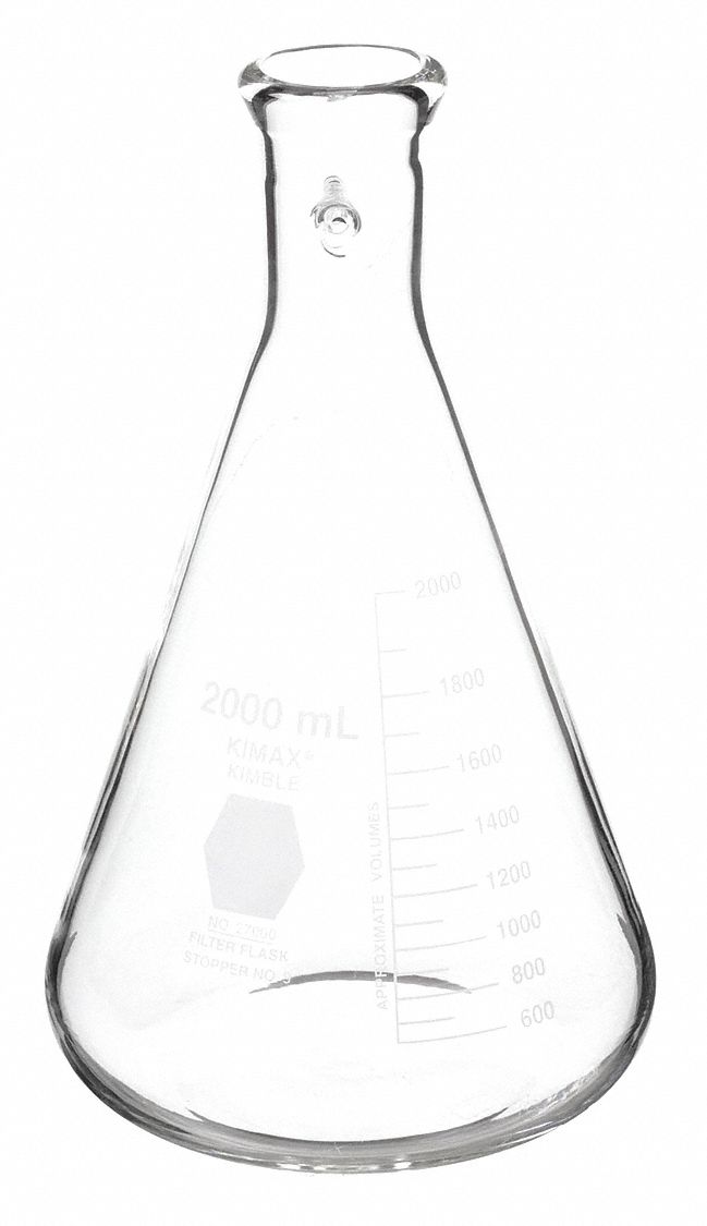 Filtering Flask: Borosilicate Glass, 2 L Capacity - mL, 67.6 fl oz Capacity - oz, Graduated, Type I