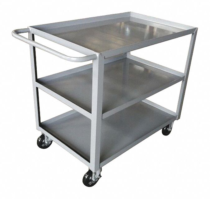 Utility Cart with Lipped Metal Shelves: 1, 200 lb Load Capacity, 36 in x 24 in, Flat