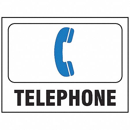 TELEPHONE SIGN, ALUMINUM, 10 IN WIDTH, 7 IN HEIGHT, WHITE, WITH MOUNTING HOLES